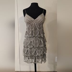 Sue Wong Silver Layered Mini Dress